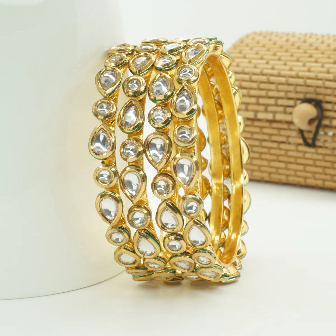 Panini Jewels Gold Plated Teardrop Kundan Studded Traditional Bangles Set