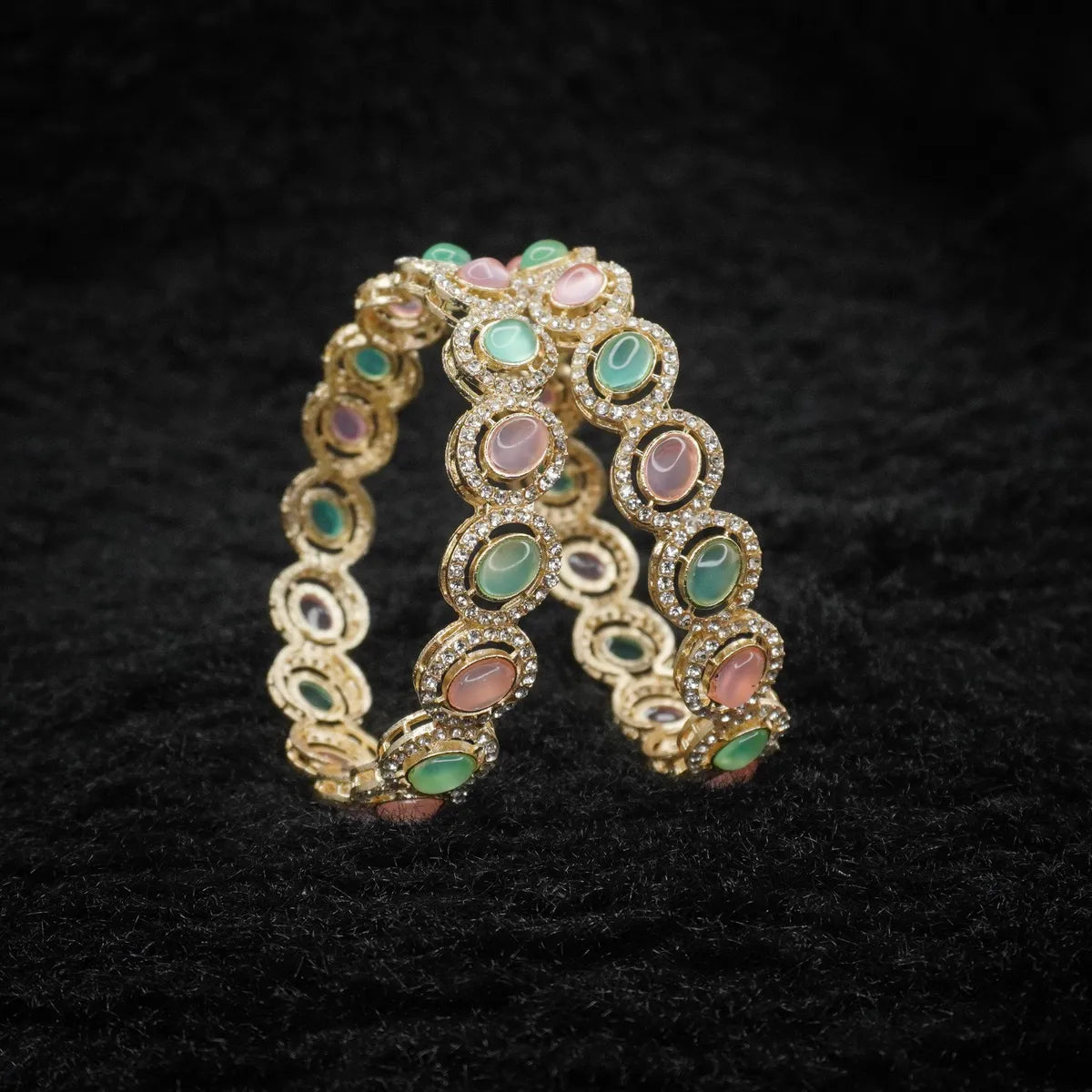Mint Pink Colored AD & Stone Sudded Designer Bangles Set