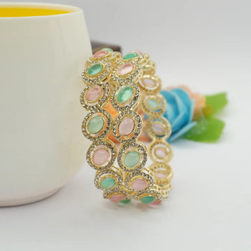 Mint Pink Colored AD & Stone Sudded Designer Bangles Set