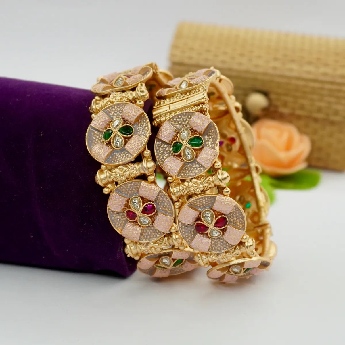 Broad Designer Meena Bangles Set By Panini Jewels