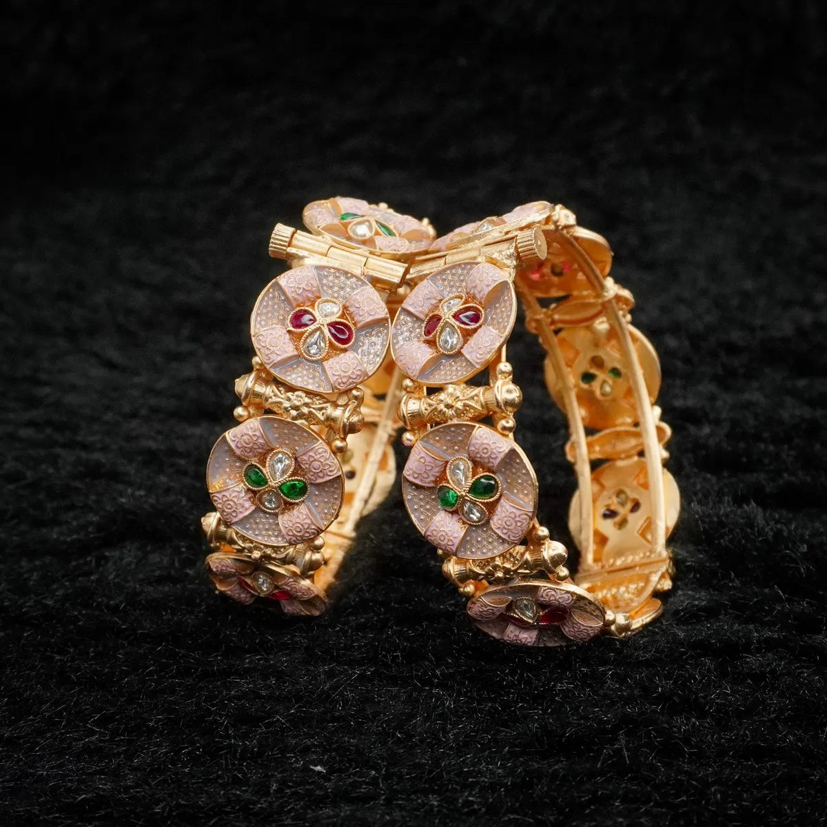 Broad Designer Meena Bangles Set By Panini Jewels