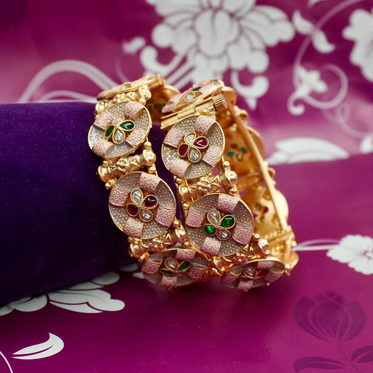 Broad Designer Meena Bangles Set By Panini Jewels