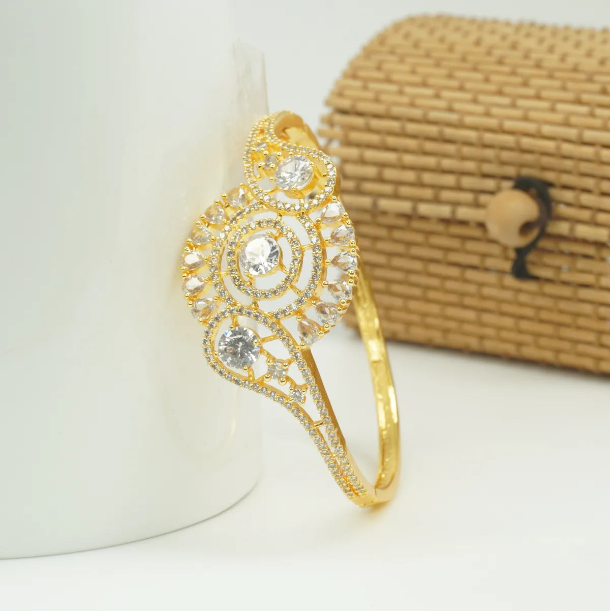 Panini Jewels Gold Plated Circular Crystal Cluster Designer Kada Bangle