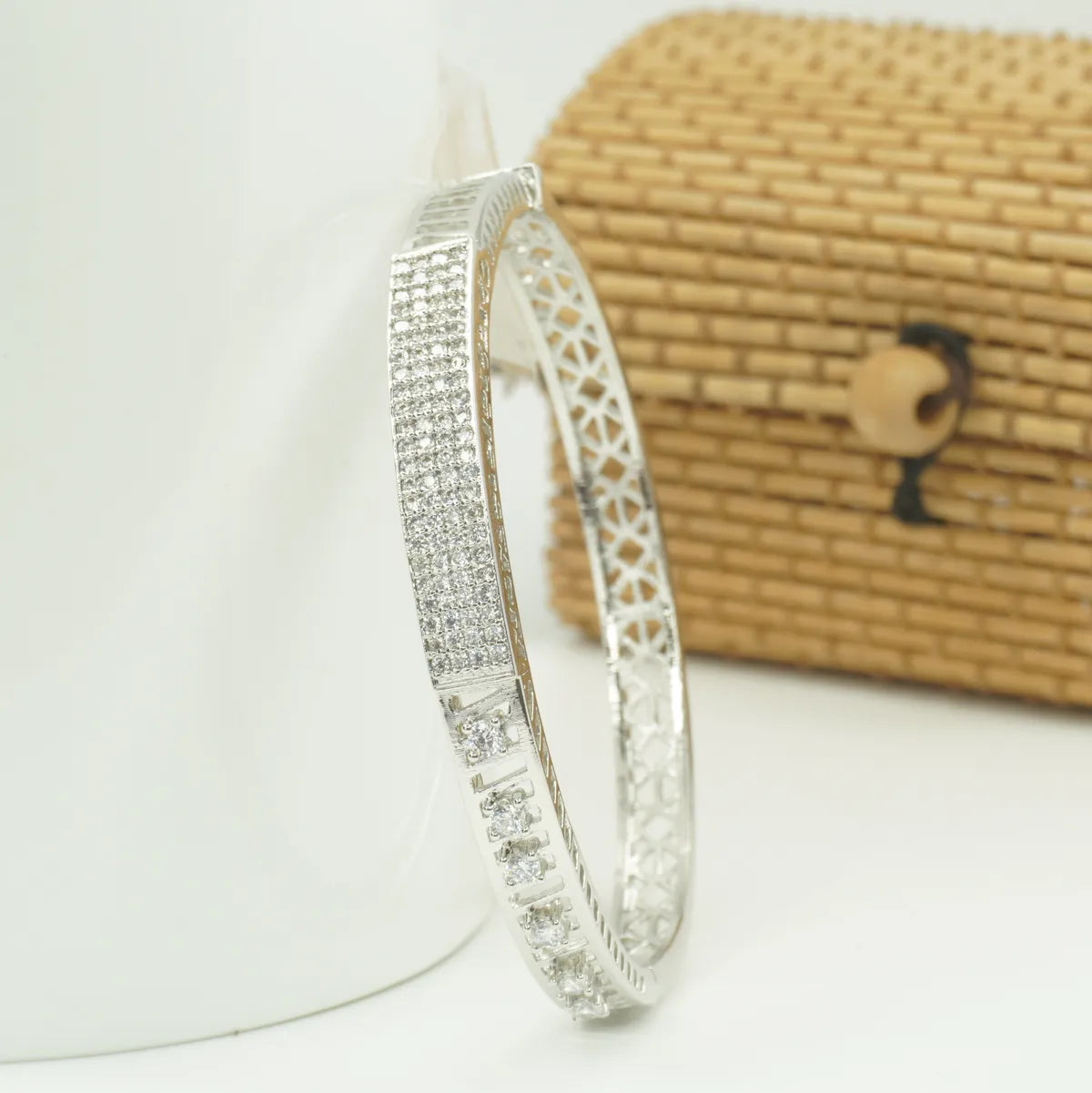 Panini Jewels Silver Plated Floral Crystal Studded Designer Kada Bangle