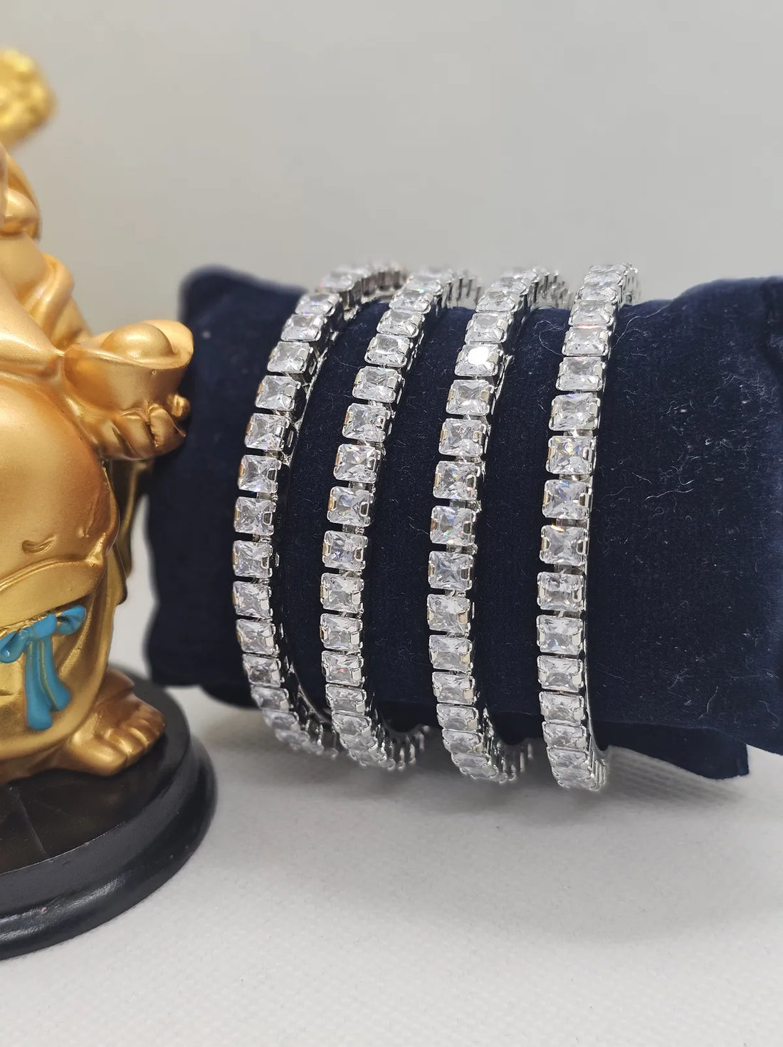 Rhodium-Plated Square CZ Studded Elegant Bangle Set for Women