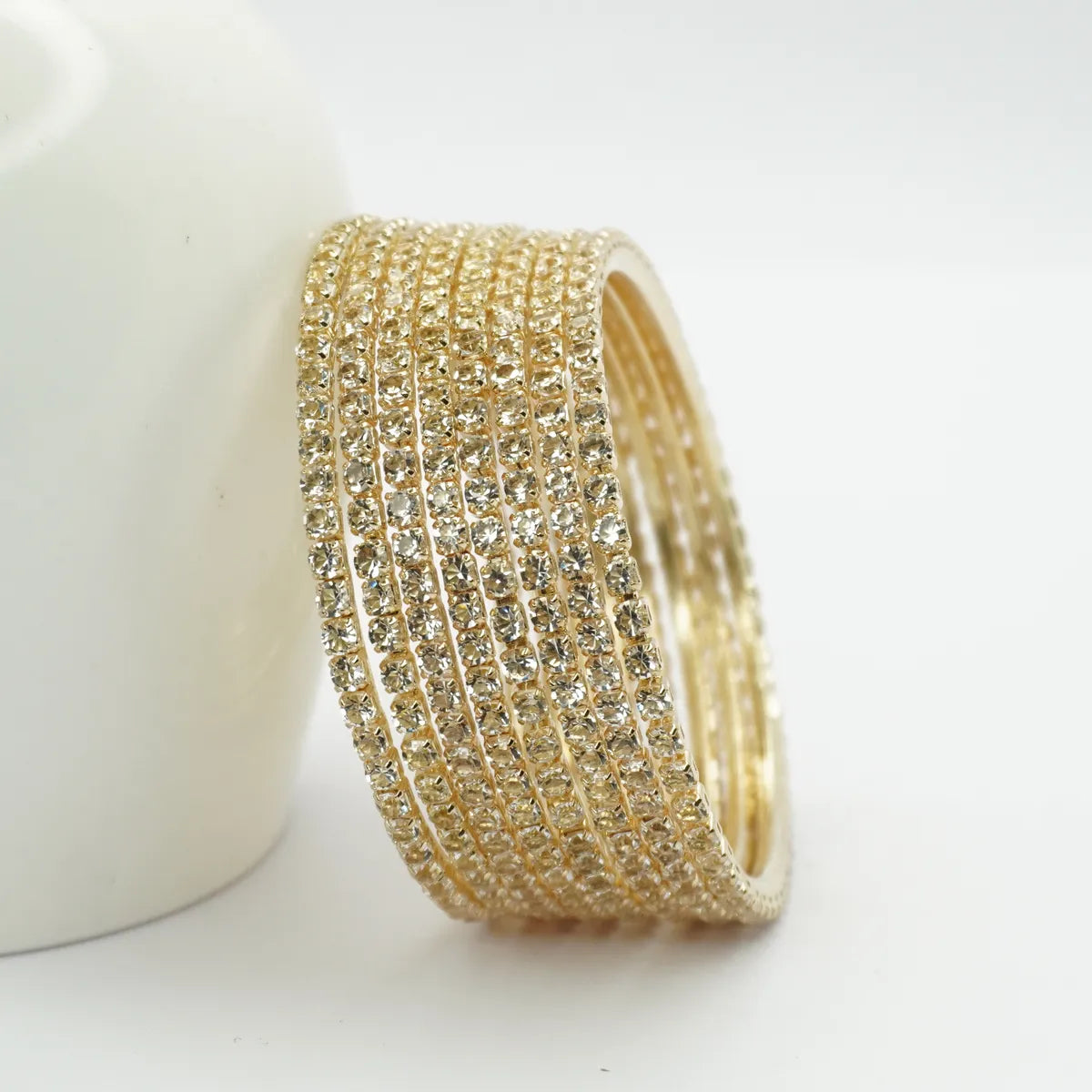 Gold Plated 8 Pieces AD Bangles Set