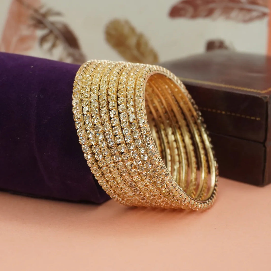 Gold Plated 8 Pieces AD Bangles Set