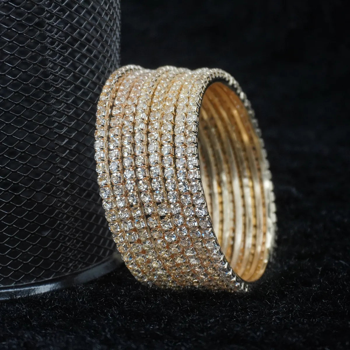 Gold Plated 8 Pieces AD Bangles Set