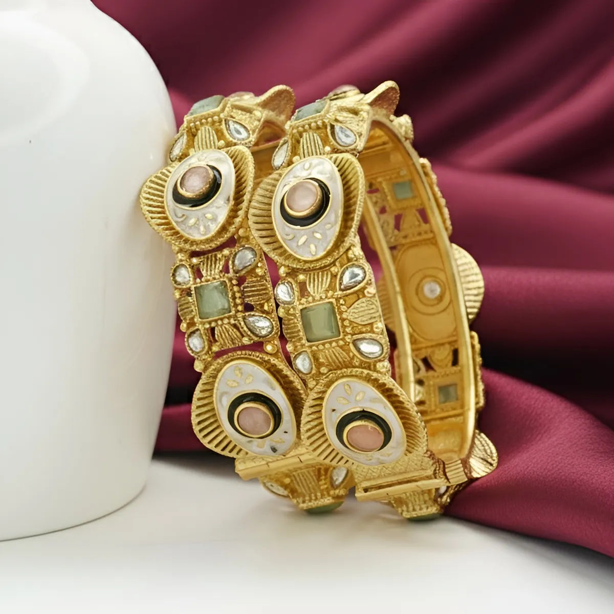 Panini Jewels Gold Plated Pastel Stone Meenakari Designer Bangles Set