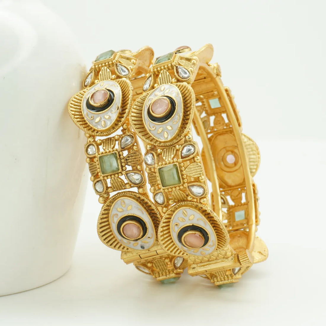 Panini Jewels Gold Plated Pastel Stone Meenakari Designer Bangles Set