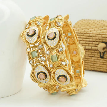 Panini Jewels Gold Plated Pastel Stone Meenakari Designer Bangles Set