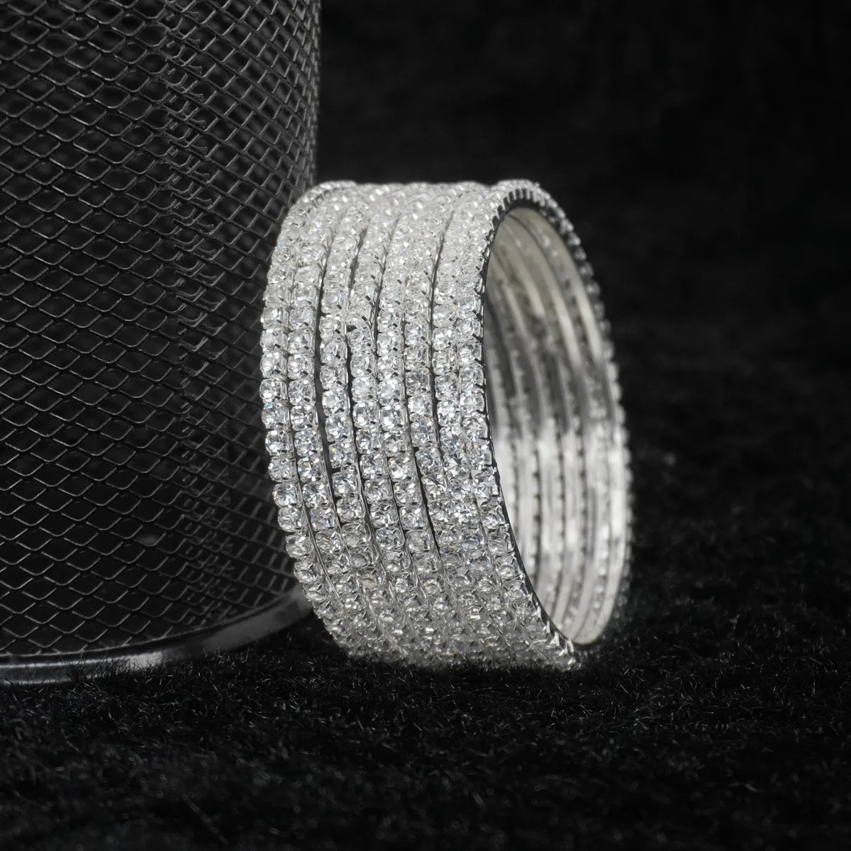Silver Plated 8 Pieces AD Bangles Set