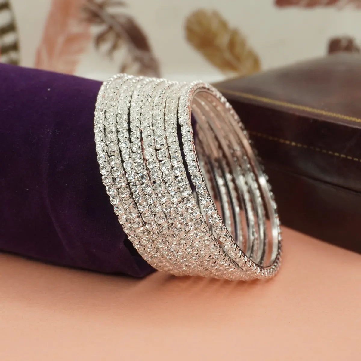 Silver Plated 8 Pieces AD Bangles Set