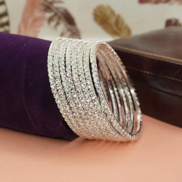 Silver Plated 8 Pieces AD Bangles Set