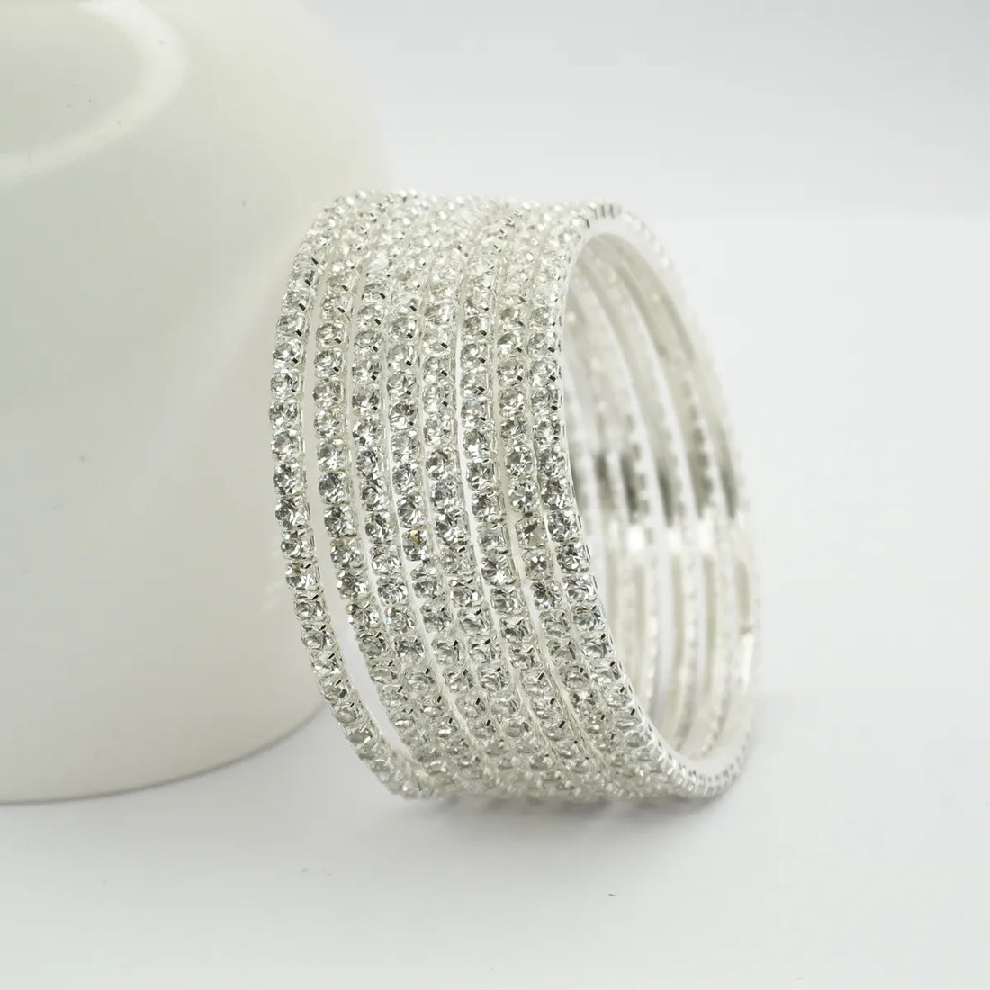 Silver Plated 8 Pieces AD Bangles Set