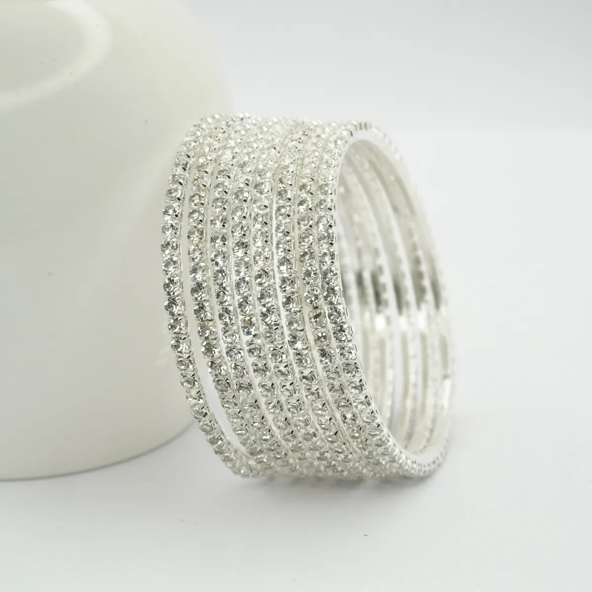Silver Plated 8 Pieces AD Bangles Set