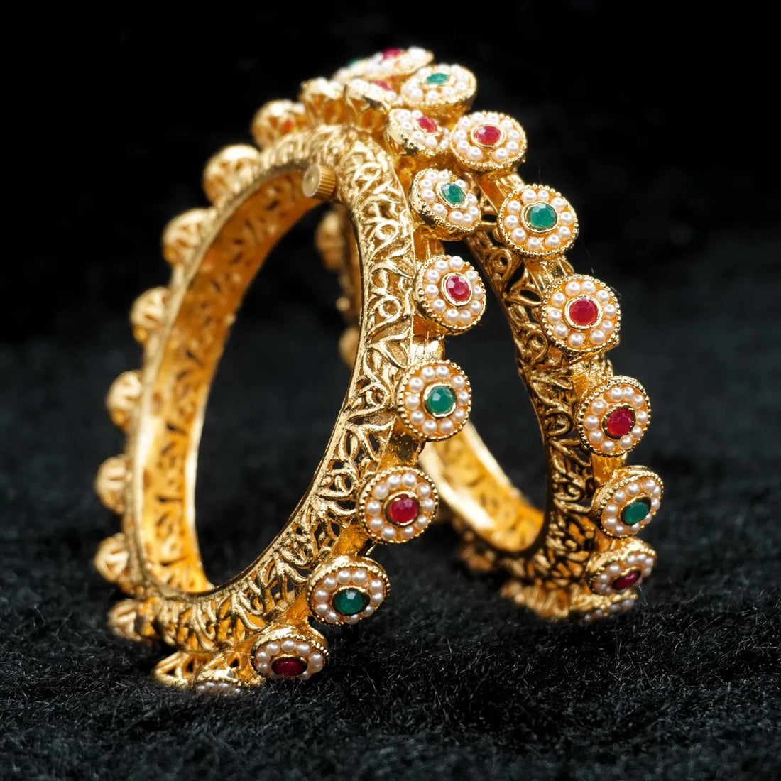 Green Elegant Ruby Openale Gokhru Patla  Bangle Set