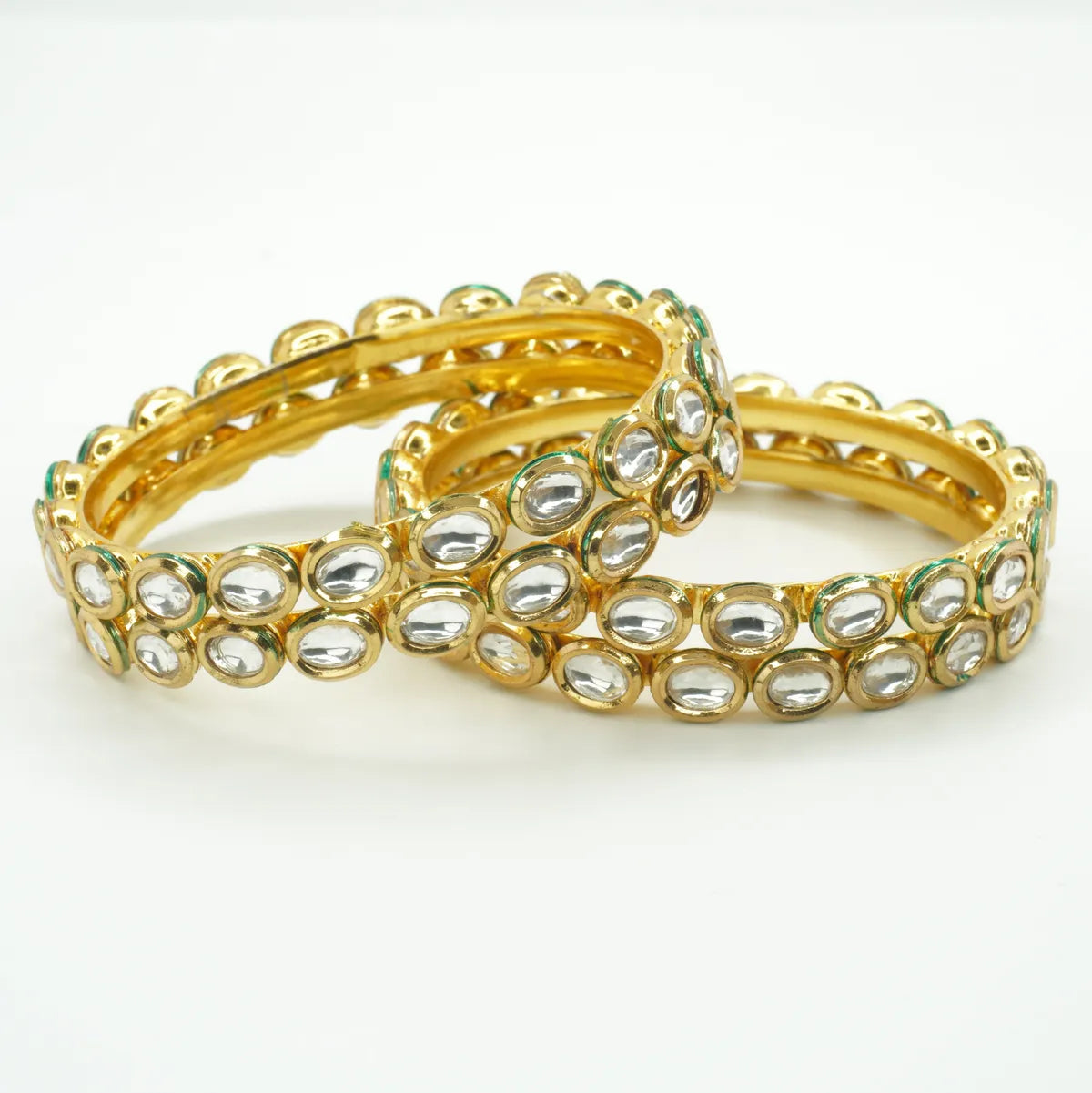 Panini Jewels Gold Plated Oval Kundan Studded Traditional Bangles Set