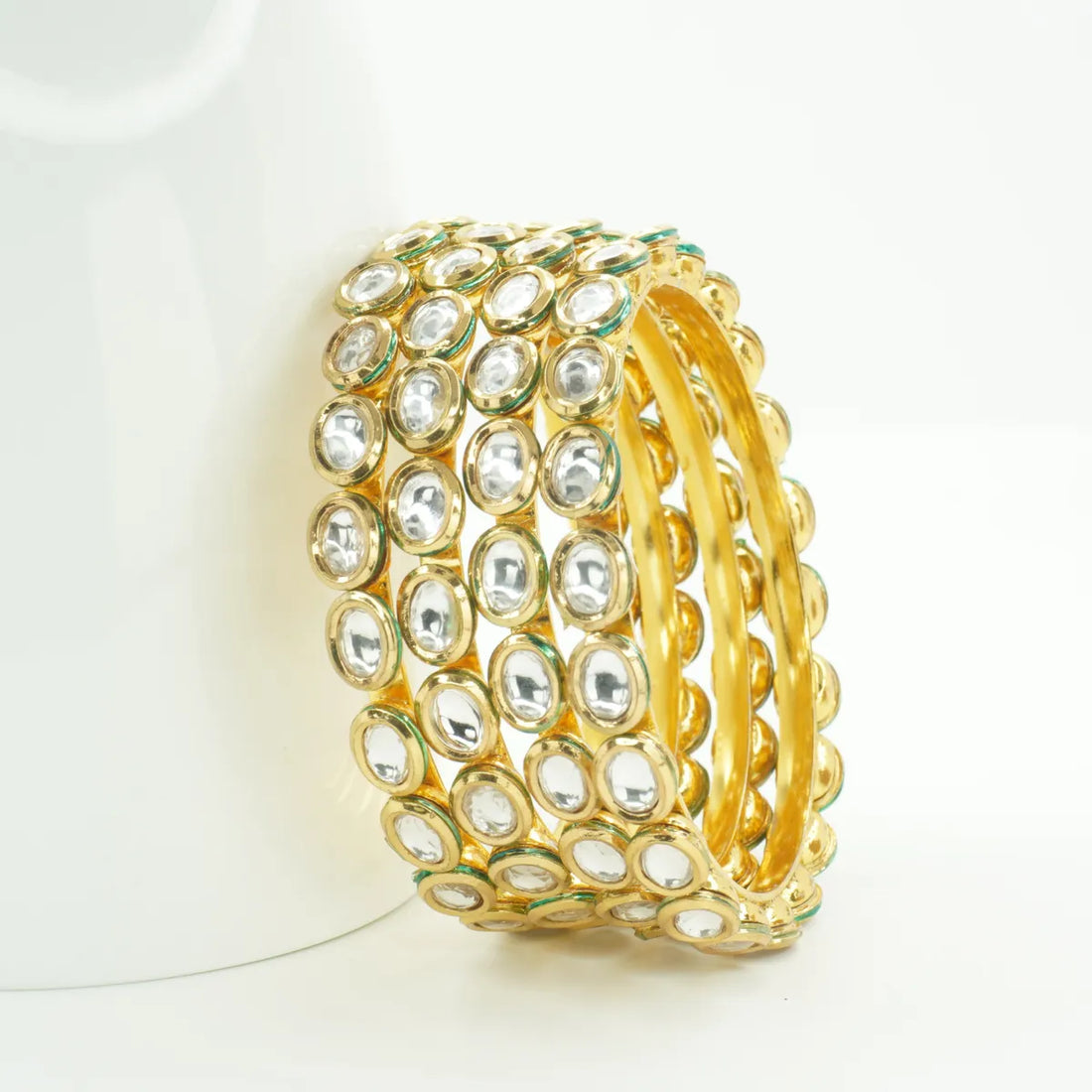 Panini Jewels Gold Plated Oval Kundan Studded Traditional Bangles Set