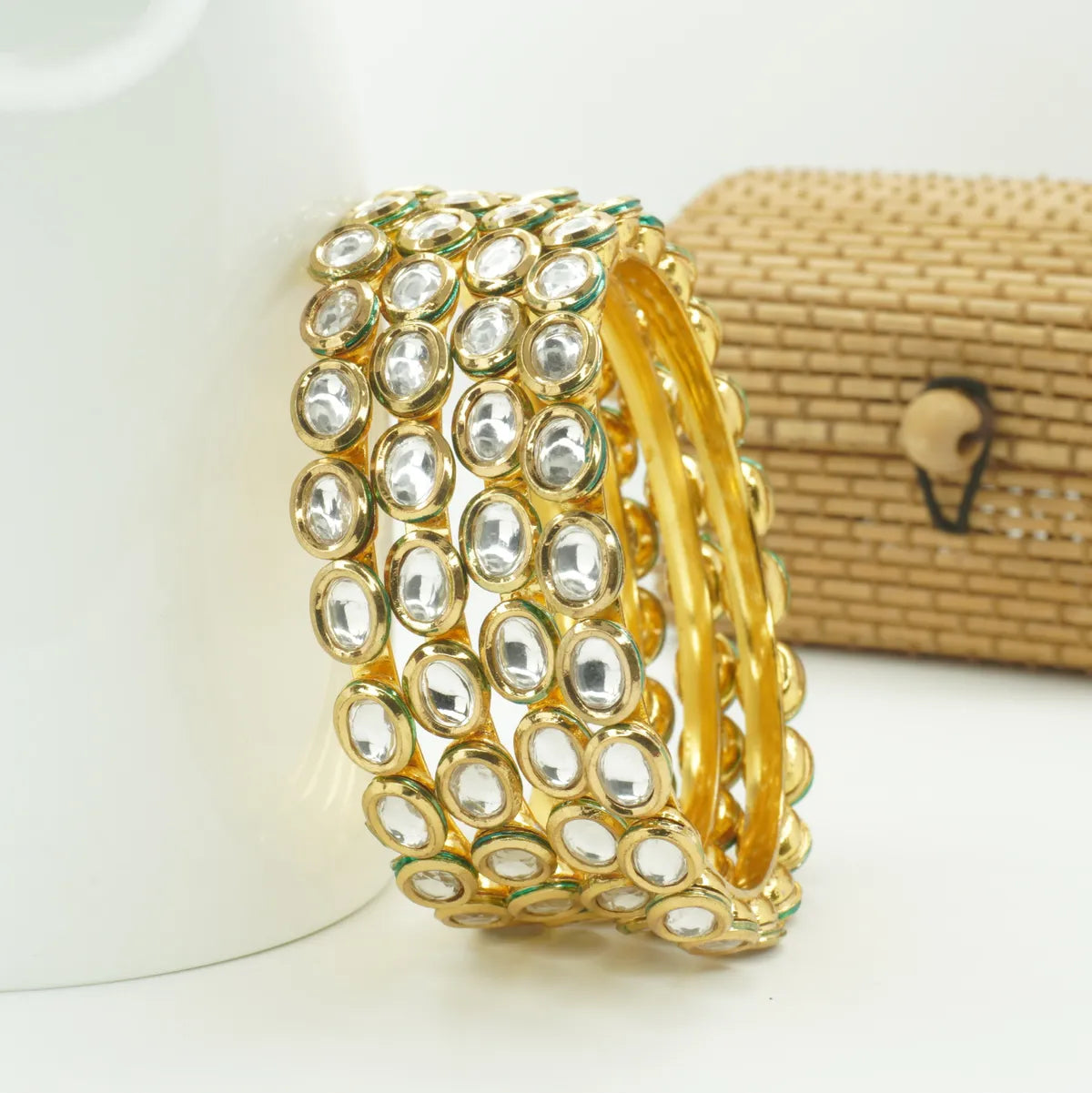 Panini Jewels Gold Plated Oval Kundan Studded Traditional Bangles Set