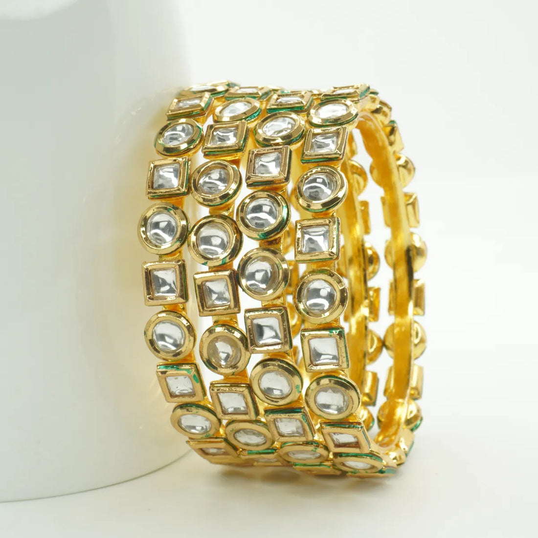 Panini Jewels Gold Plated Mixed Shape Kundan Studded Designer Bangles Set