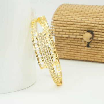 Panini Jewels Gold Plated Geometric Crystal Strip Designer Kada Bangle