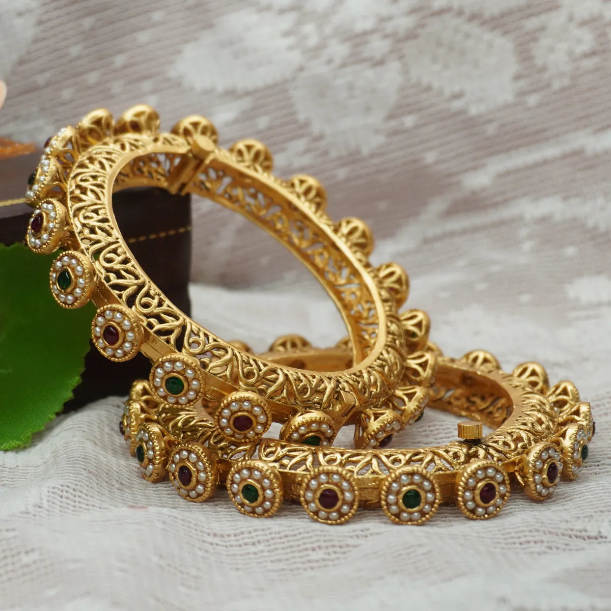 Traditional Antique Gold Plated Meenakari Kundan Stone Bangles
