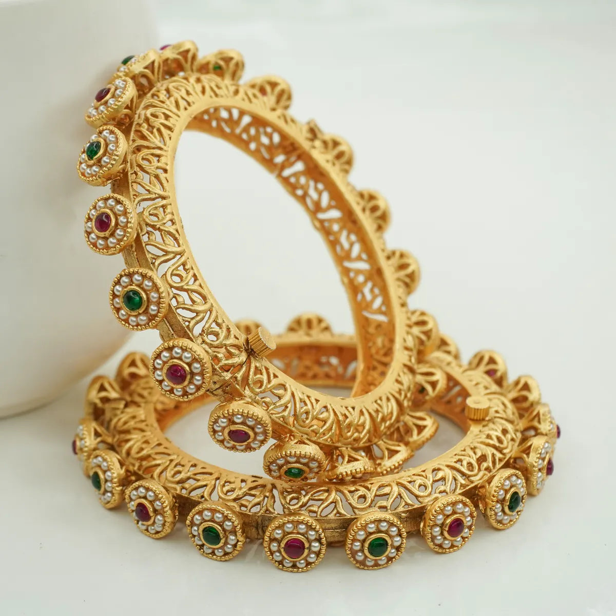 Traditional Antique Gold Plated Meenakari Kundan Stone Bangles