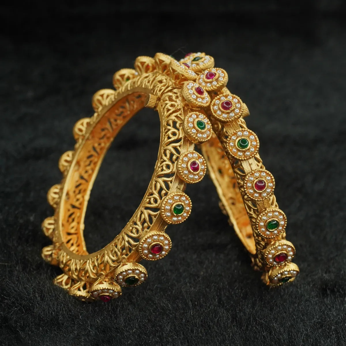 Traditional Antique Gold Plated Meenakari Kundan Stone Bangles