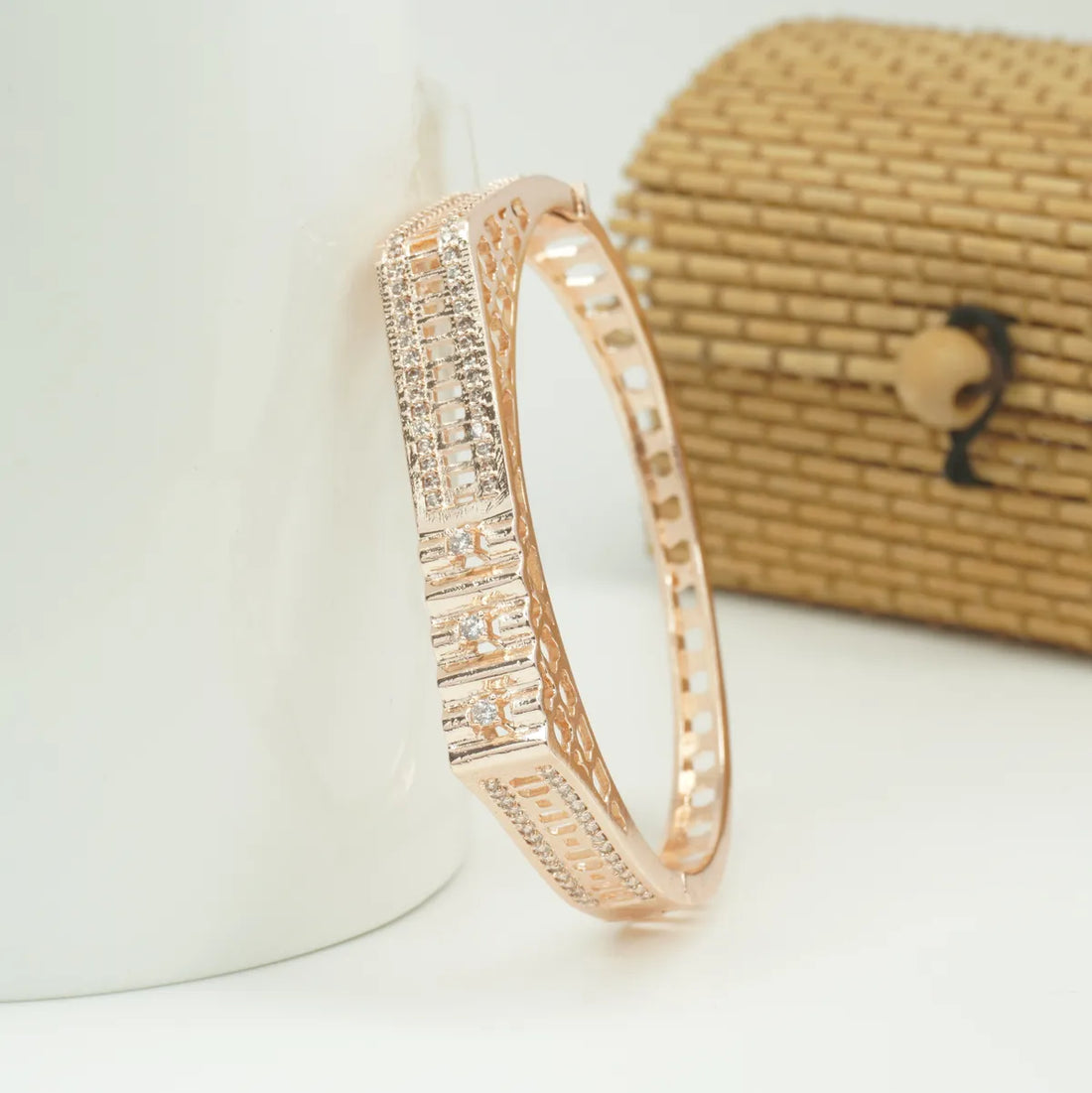 Panini Jewels Rose Gold Plated Crystal Studded Contemporary Designer Kada Bangle