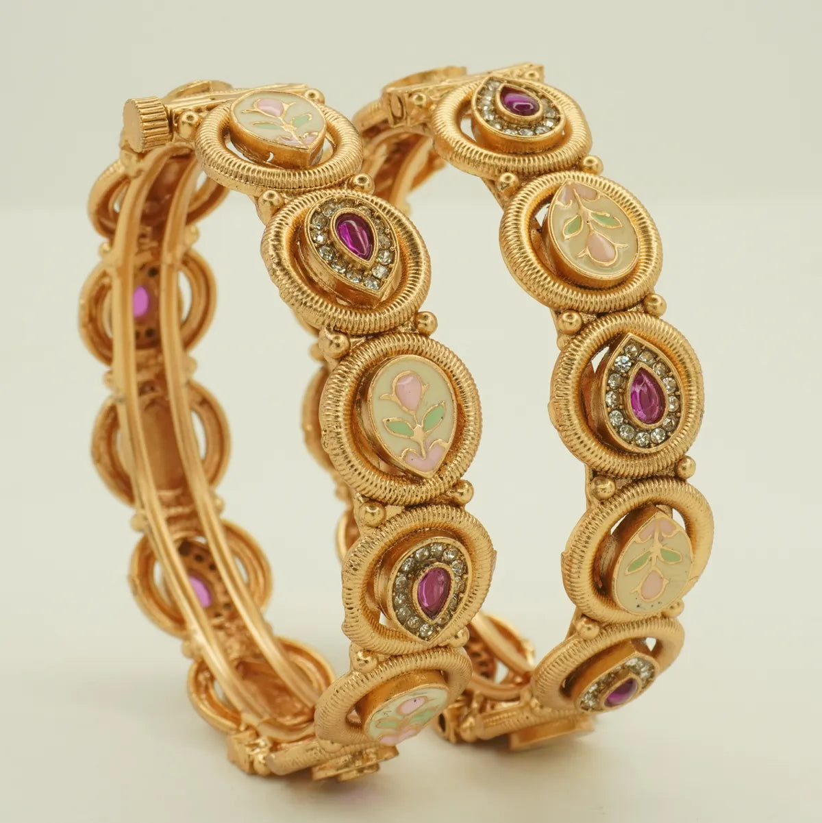 Antique Gold Plated Meenakari Floral Bridal Bangle Set for Women