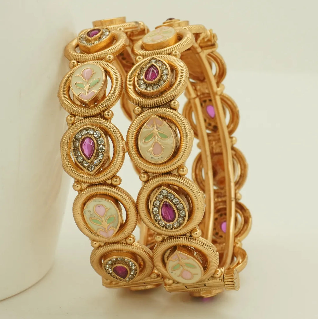 Antique Gold Plated Meenakari Floral Bridal Bangle Set for Women