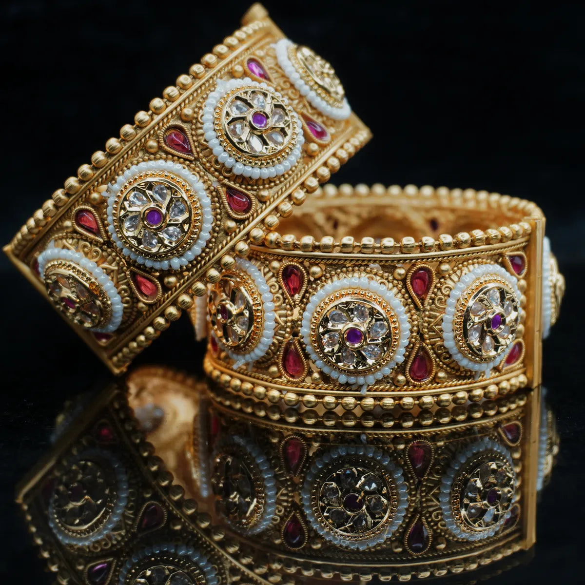 Traditional Gold Plated Kundan Pearl Ethnic Openable Bridal Bangles