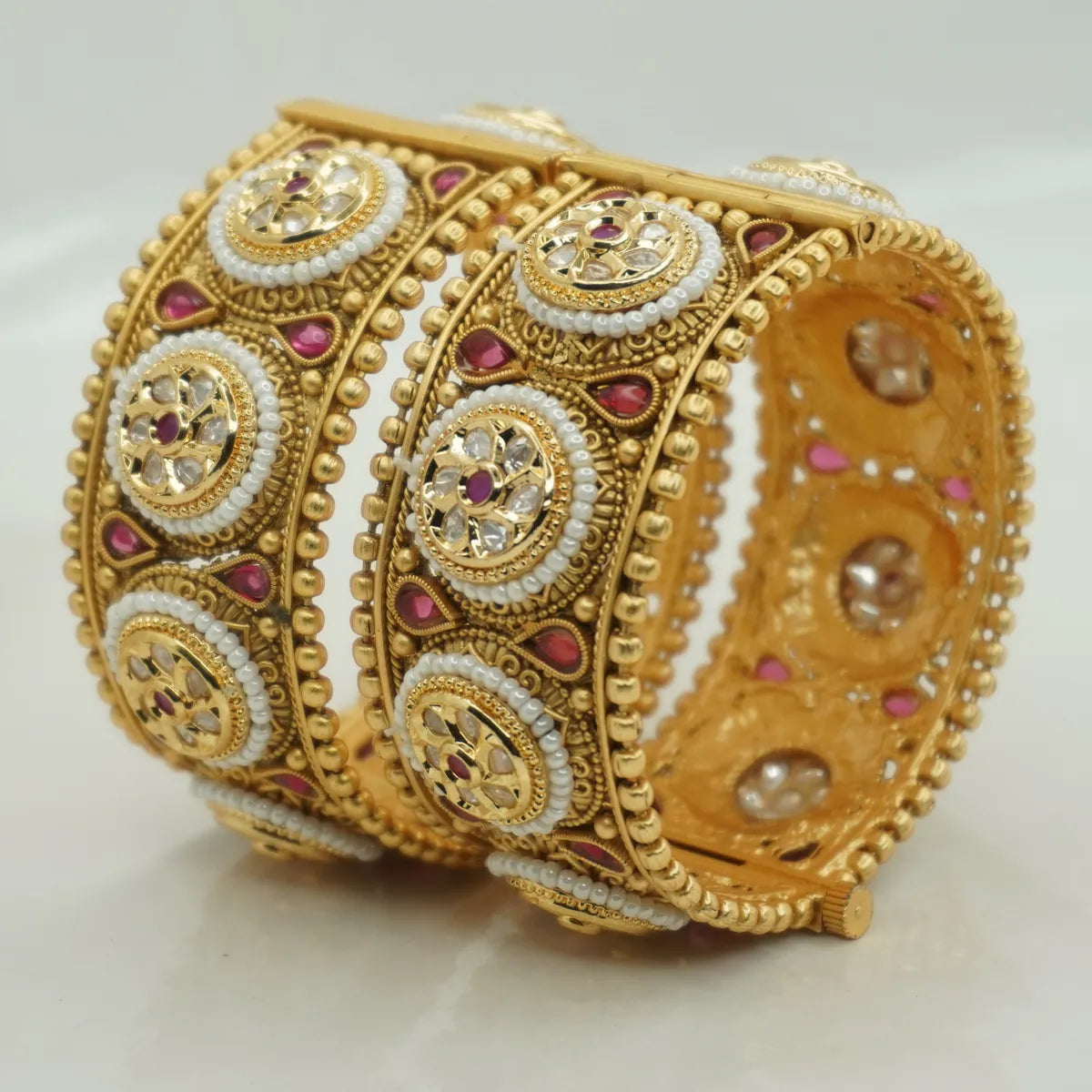 Traditional Gold Plated Kundan Pearl Ethnic Openable Bridal Bangles
