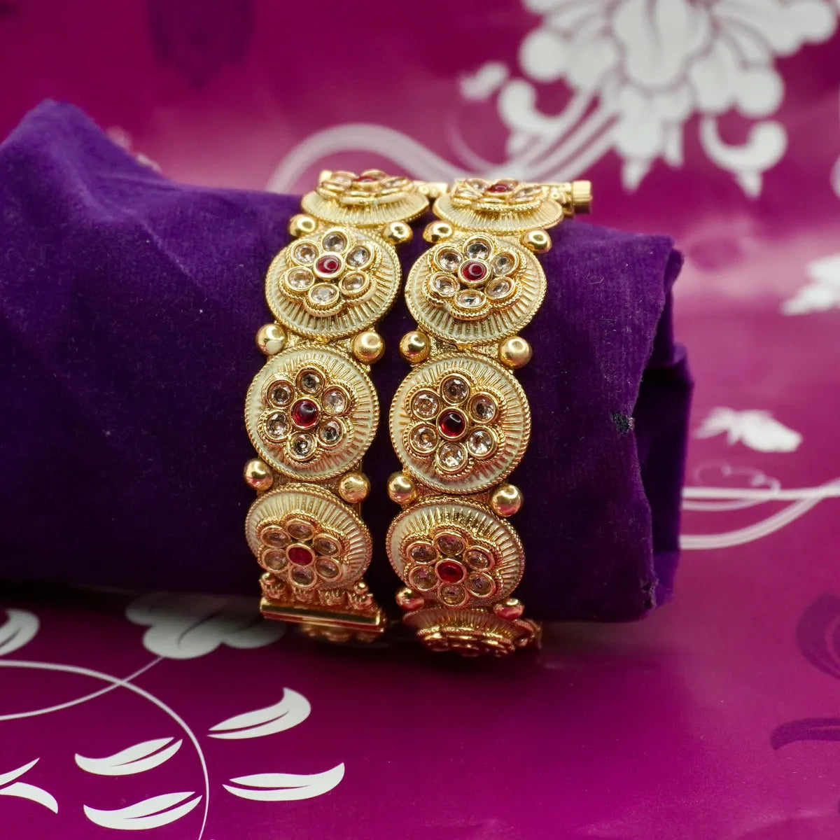 Ruby & AD Studded Chuda Making Openable Copper Bangles Set