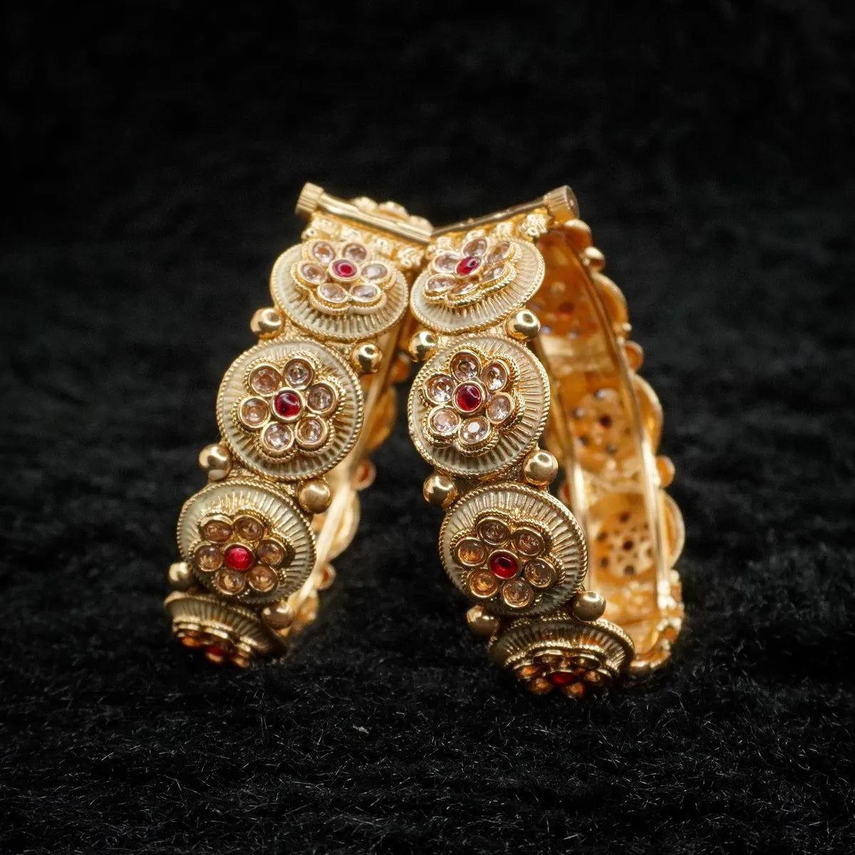 Ruby & AD Studded Chuda Making Openable Copper Bangles Set