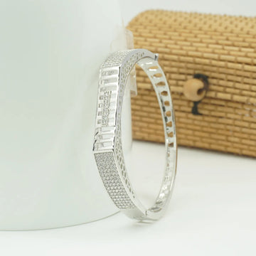 Panini Jewels Silver Plated Crystal Studded Geometric Designer Kada Bangle