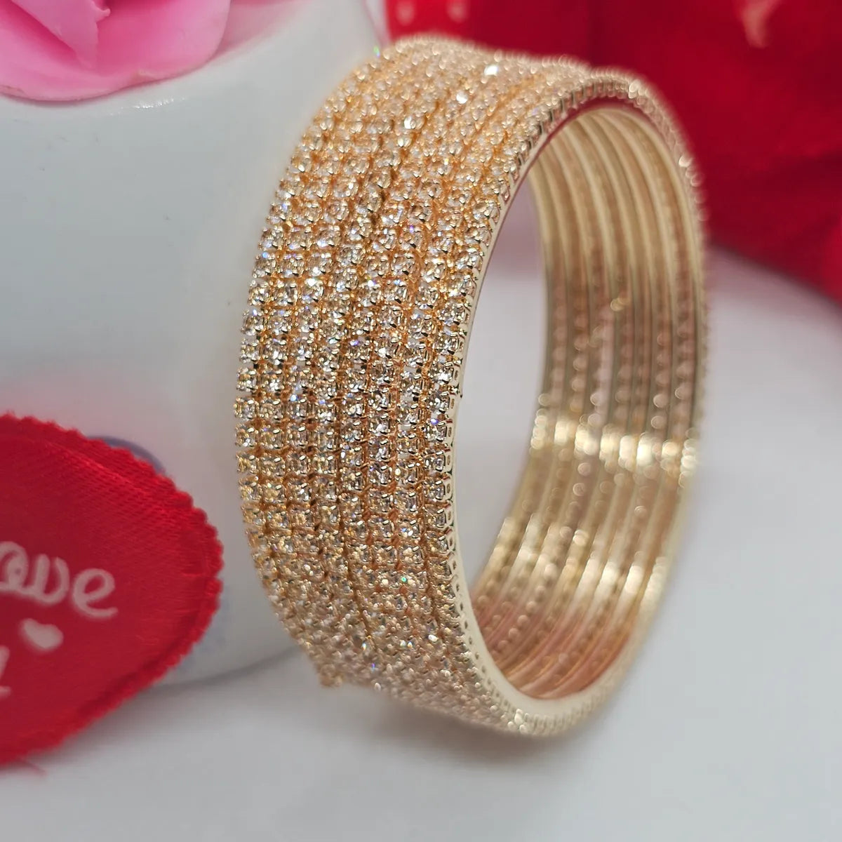 Gold Plated Stone Single Line Set Bangle (8 Pieces )