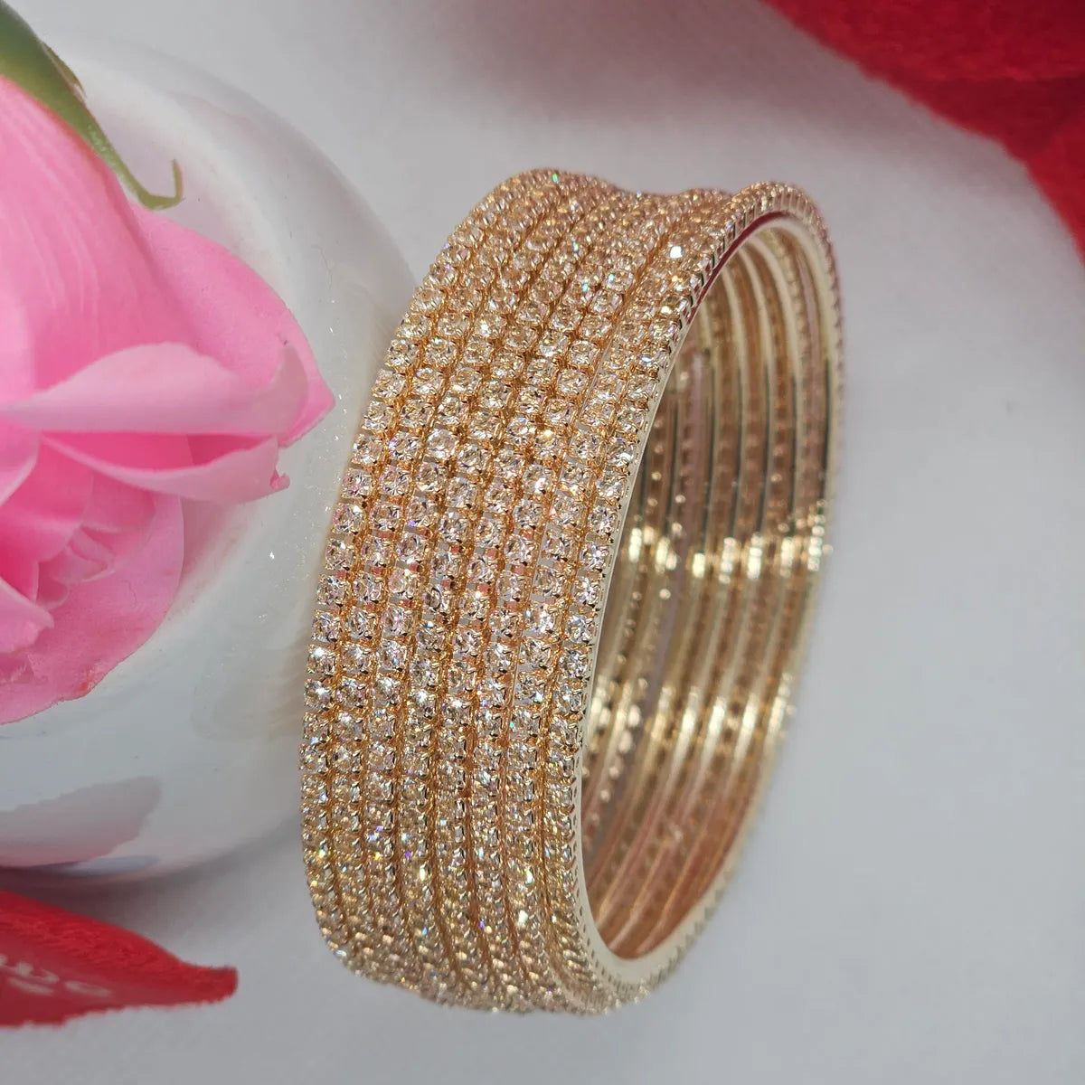 Gold Plated Stone Single Line Set Bangle (8 Pieces )