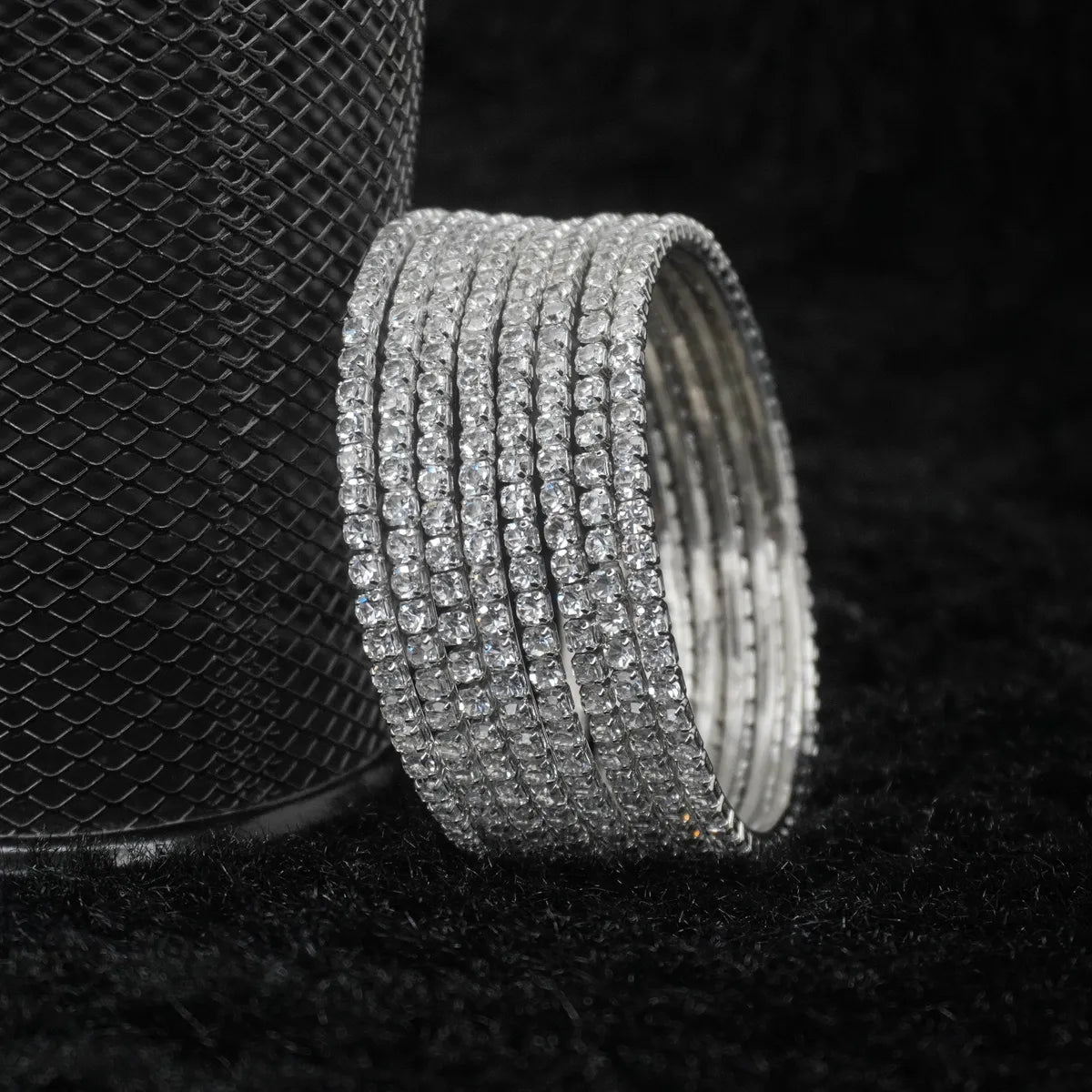 Rodium Plated 8 Pieces AD Bangles Set