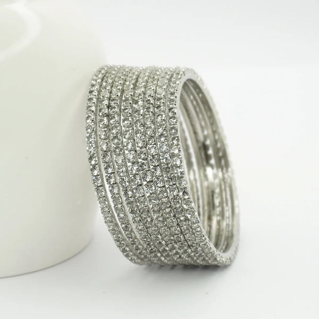 Rodium Plated 8 Pieces AD Bangles Set