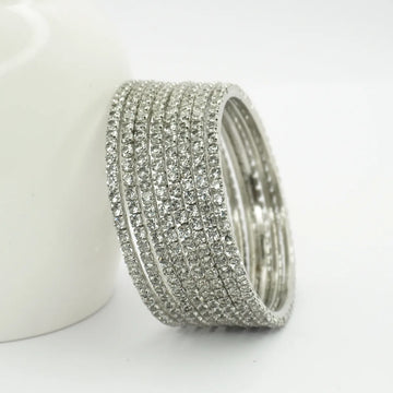 Rodium Plated 8 Pieces AD Bangles Set