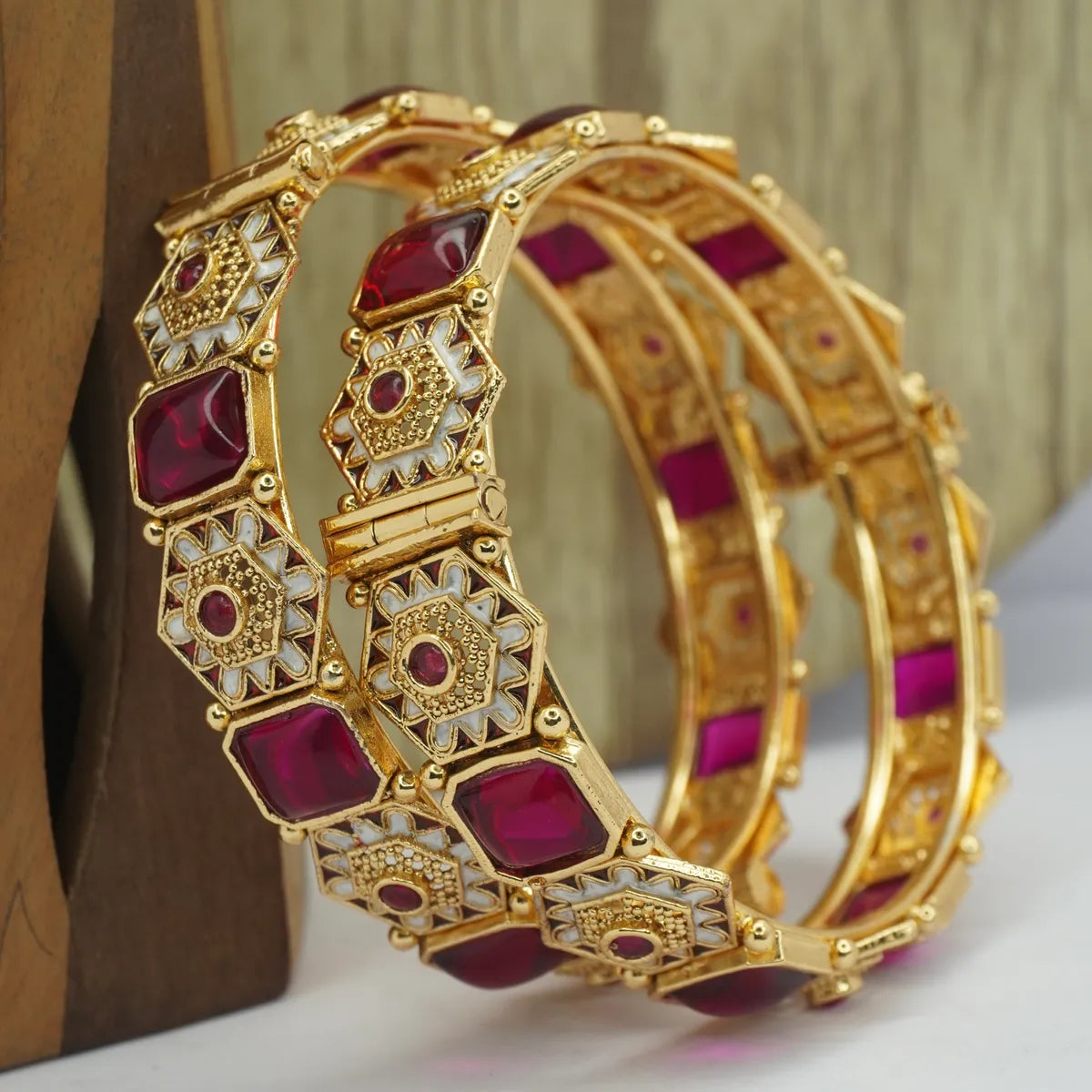 Elegant Stylish Ruby Emabded Copper Bangles