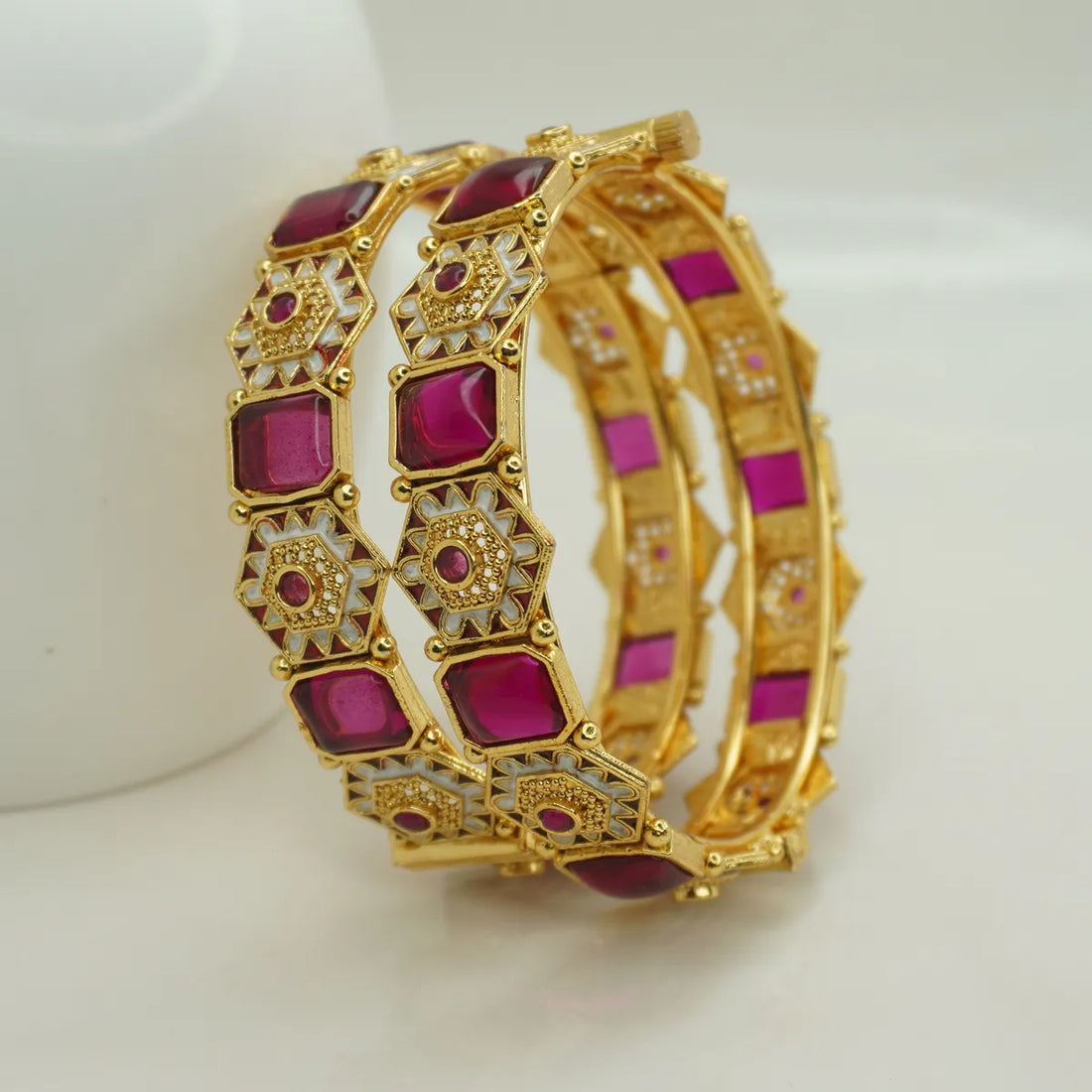 Elegant Stylish Ruby Emabded Copper Bangles