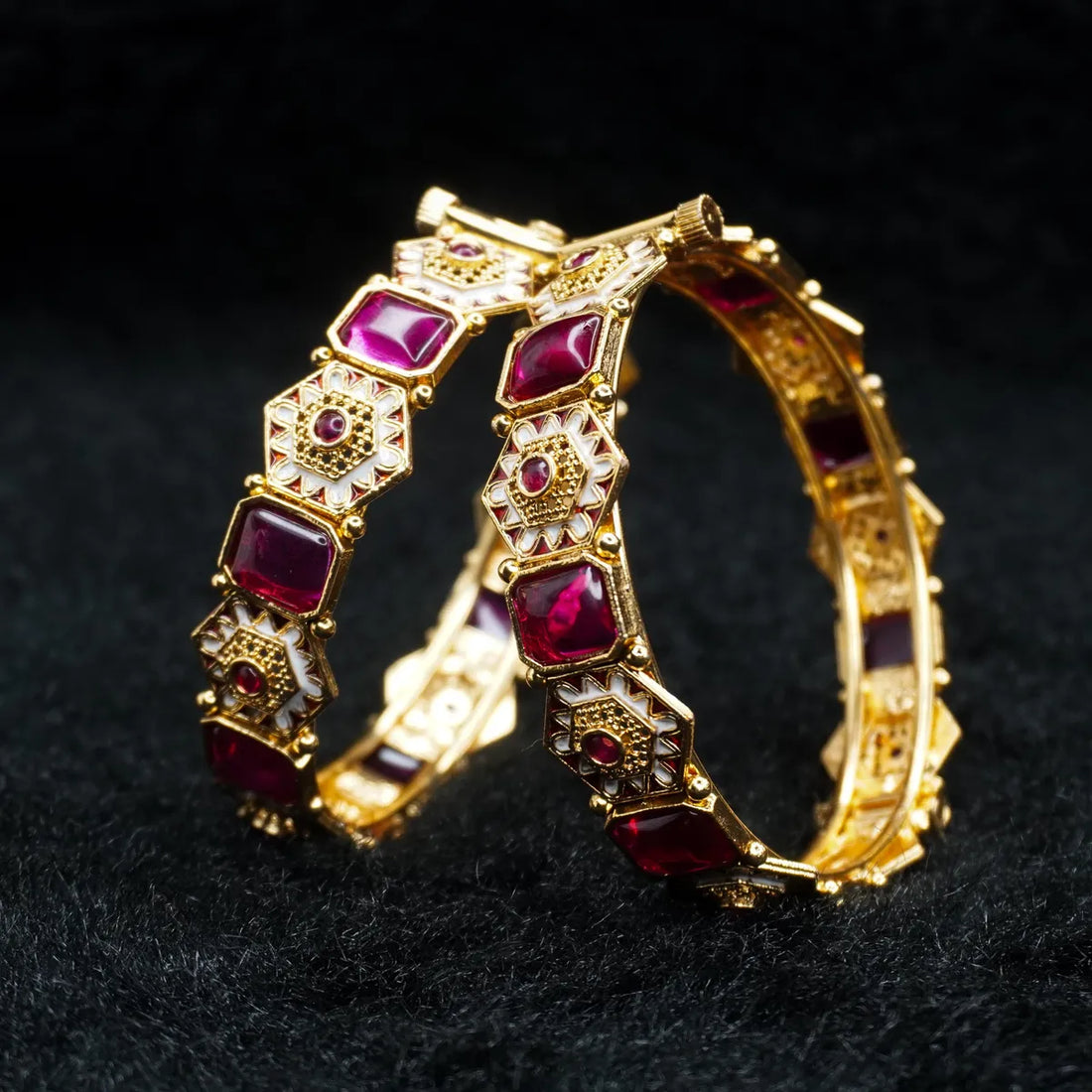 Elegant Stylish Ruby Emabded Copper Bangles