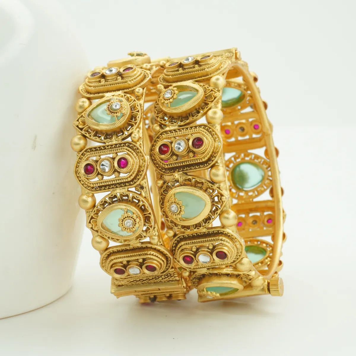Panini Jewels Gold Plated Antique Finish Stone Studded Designer Bangles Set