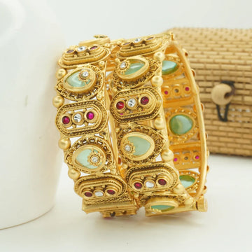 Panini Jewels Gold Plated Antique Finish Stone Studded Designer Bangles Set