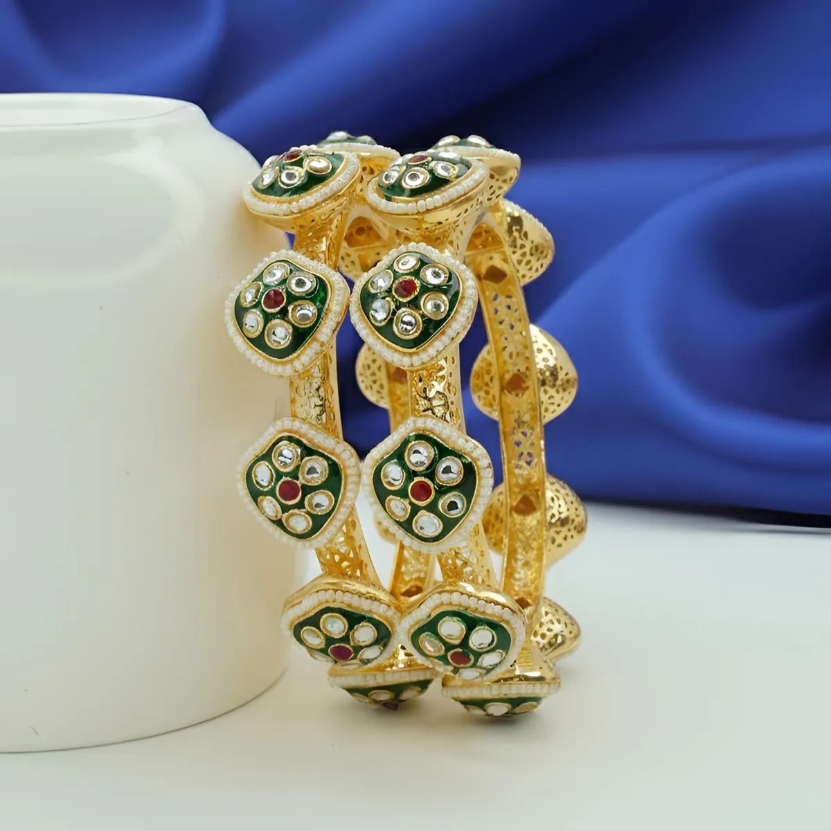 Panini Jewels Gold Plated Kundan Meenakari Pearl Designer Bangles Set