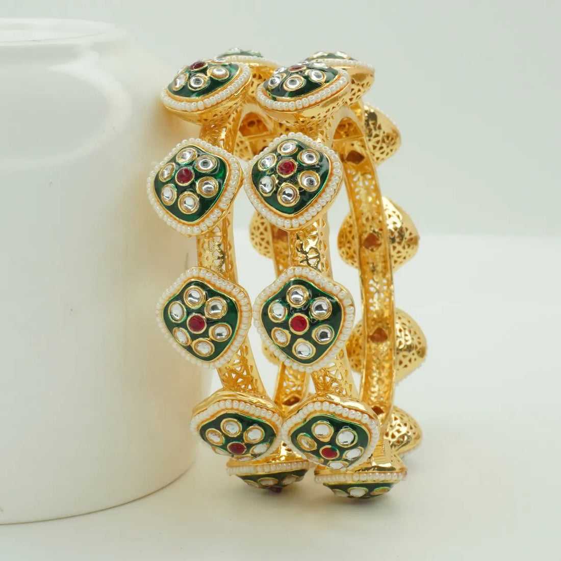 Panini Jewels Gold Plated Kundan Meenakari Pearl Designer Bangles Set