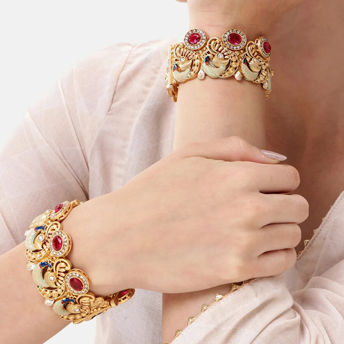Gold Plated Peacock Shaped Design Bangle Kada (2 Pieces )